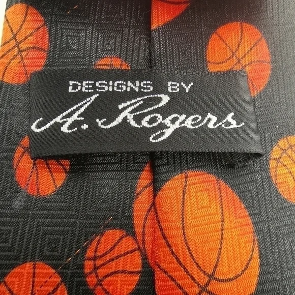 Designs By A. Rogers Basketball II ETMC Orange Sports Theme Long Neck Tie - Picture 3 of 12